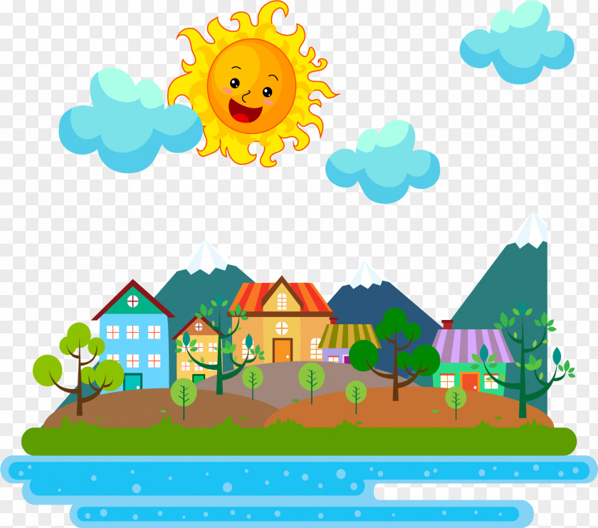 Painting Cartoon Illustration PNG Illustration, Sunny town clipart PNG