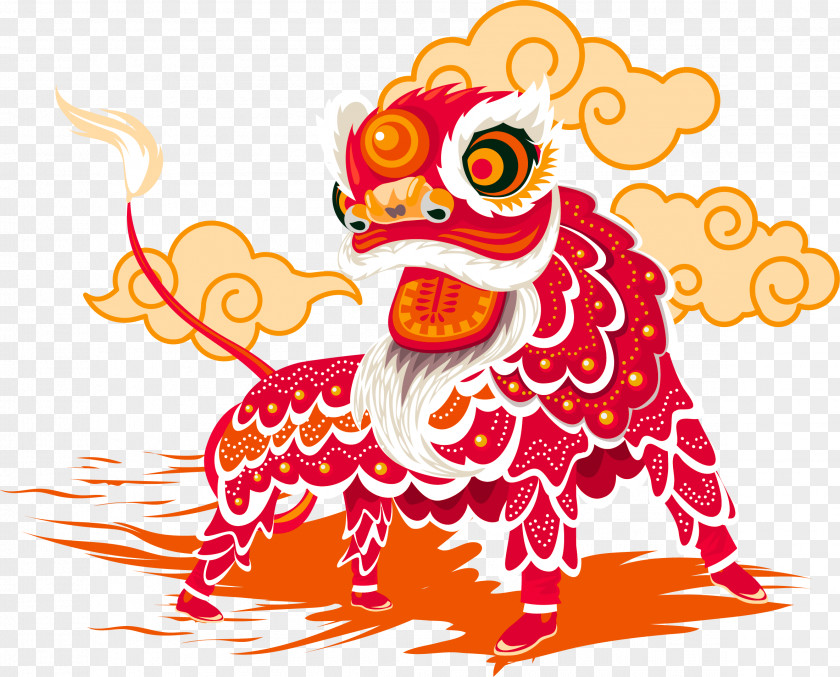 Red Chinese Wind Lion Dance Decoration Pattern New Year PNG