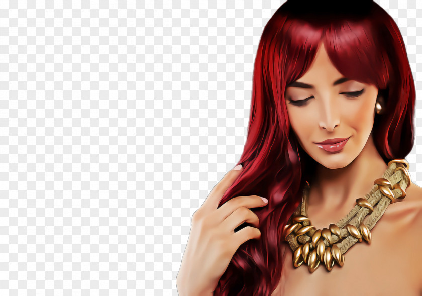 Long Hair Red Face Hairstyle Coloring PNG