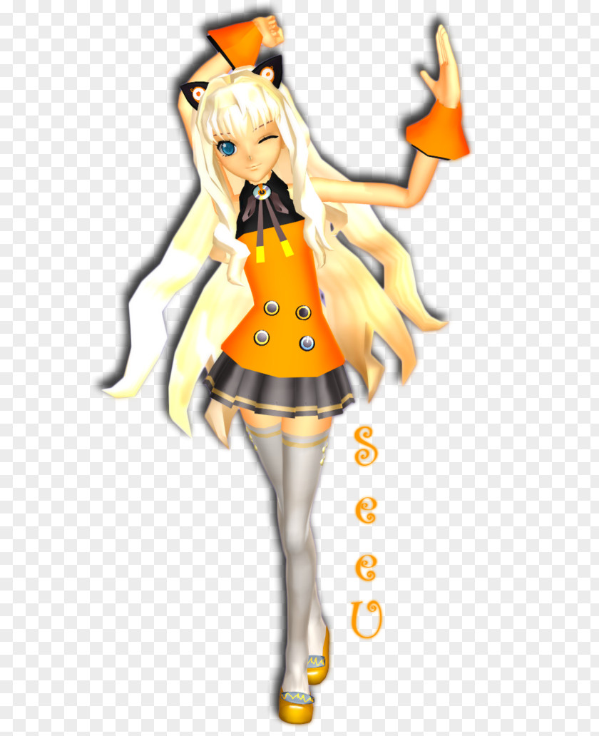 Gentle Touch To The Arm SeeU Vocaloid 3 Yellow MikuMikuDance PNG