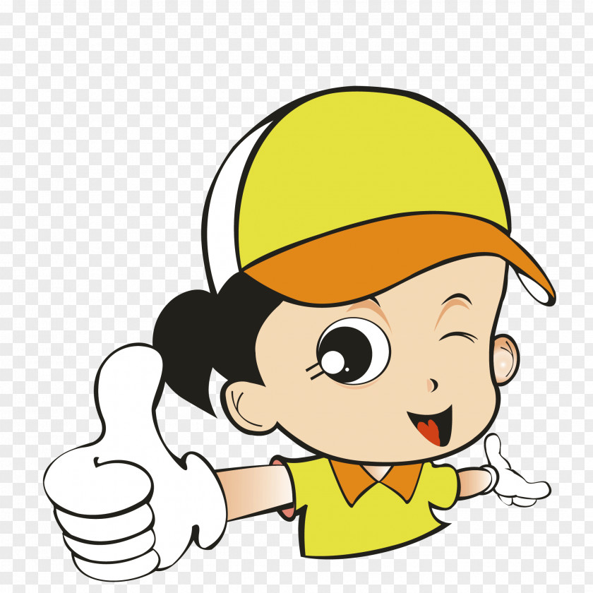 Thumb Signal Cartoon PNG signal Cartoon, Thumbs up cartoon girl , in yellow polo shirt and cap clipart PNG