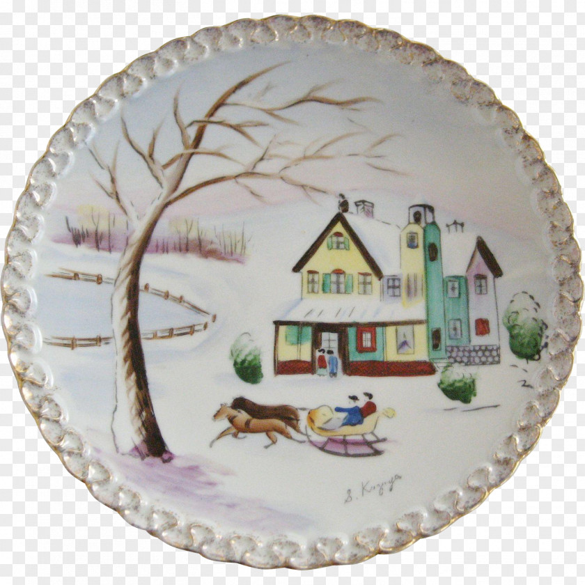 Hand-painted Scene Plate Porcelain Tableware Ceramic Platter PNG