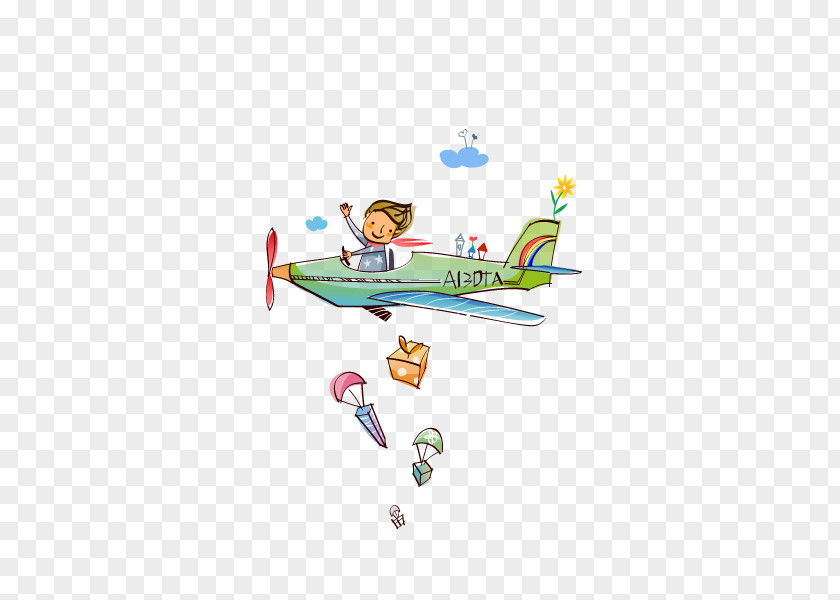 Cartoon Airplane Flight Illustration PNG