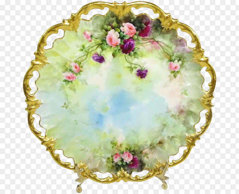Hand-painted Border Flower Floral Design Tableware Platter Plate PNG