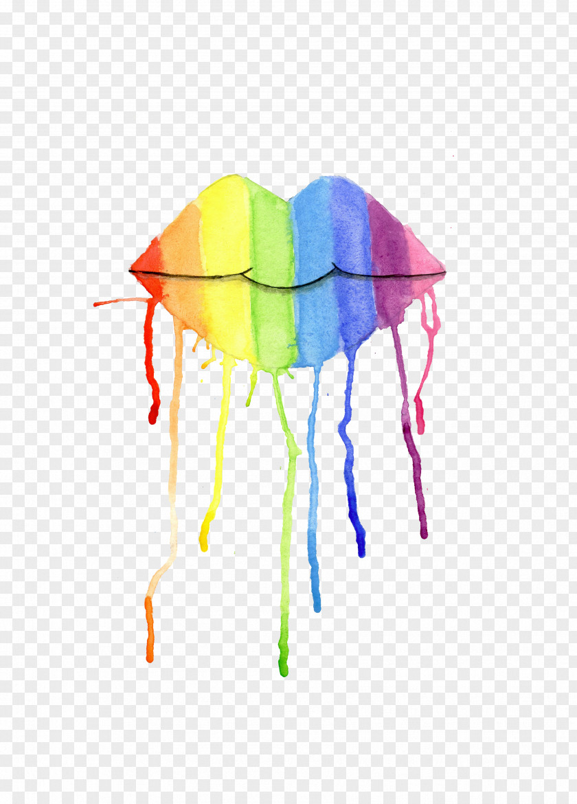 Ink Rainbow Lips Watercolor Painting Drawing Illustration PNG