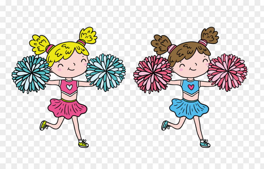 Hand Drawn Cute Cheerleaders Cartoon Cheerleader Illustration PNG
