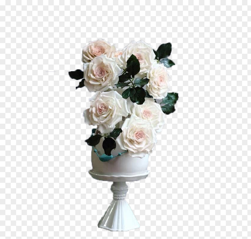 White Rose Garden Roses Wedding Cake PNG