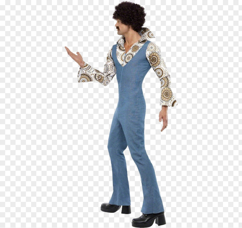 Couples 70s Costumes 1970s Groovy Dancer Costume Blue Jumpsuit With Attached Mock Shirt L Smiffys Disco PNG