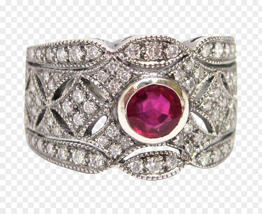Ruby Engagement Ring Silver Diamond PNG