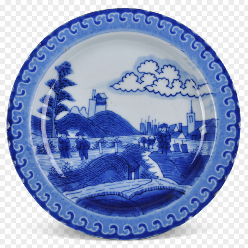 Chinese Plate Blue And White Pottery Ceramic Platter Cobalt PNG
