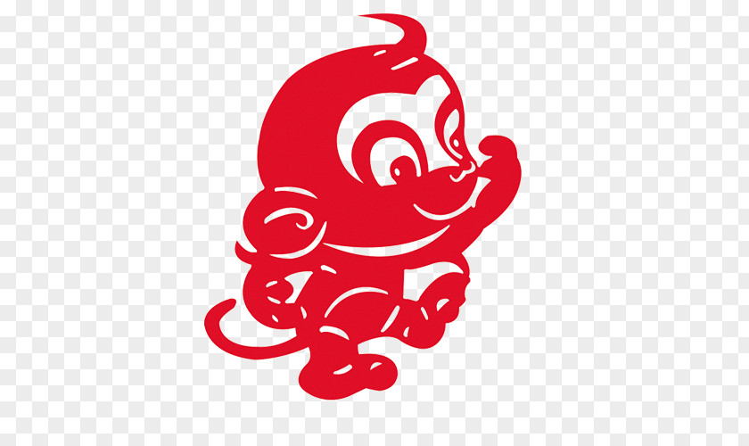 Monkey Papercutting Chinese New Year Clip Art PNG