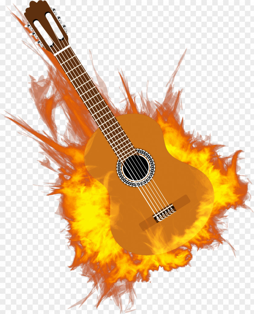 Vector Painted Flame Guitar Acoustic Graphic Design Tiple PNG