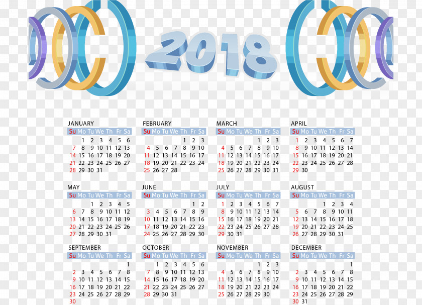 Dimensional 2018 Art Word Calendar Template Download PNG