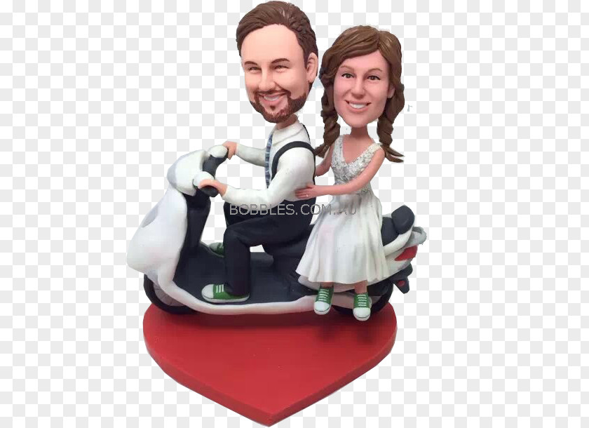 Couple Scooter Bobblehead Wedding Cake Topper Figurine PNG