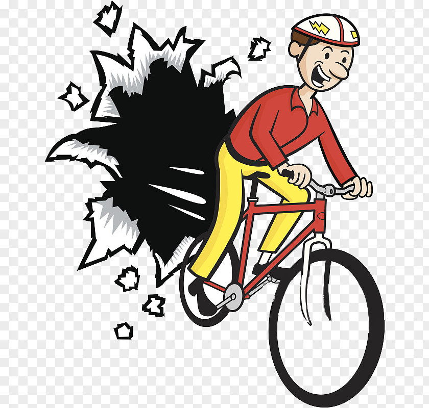 A Bicycle Boy Who Comes Out Of Wall Drawing Illustration PNG