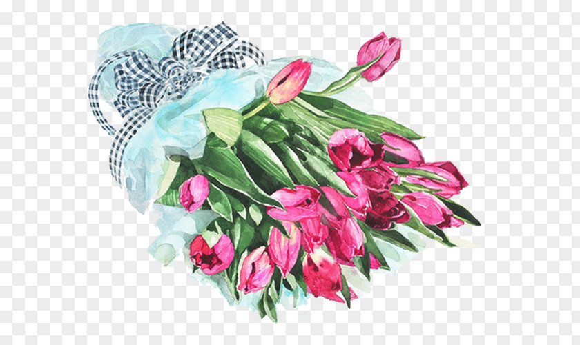 Tulip Bouquet Watercolor Painting Art Illustration PNG