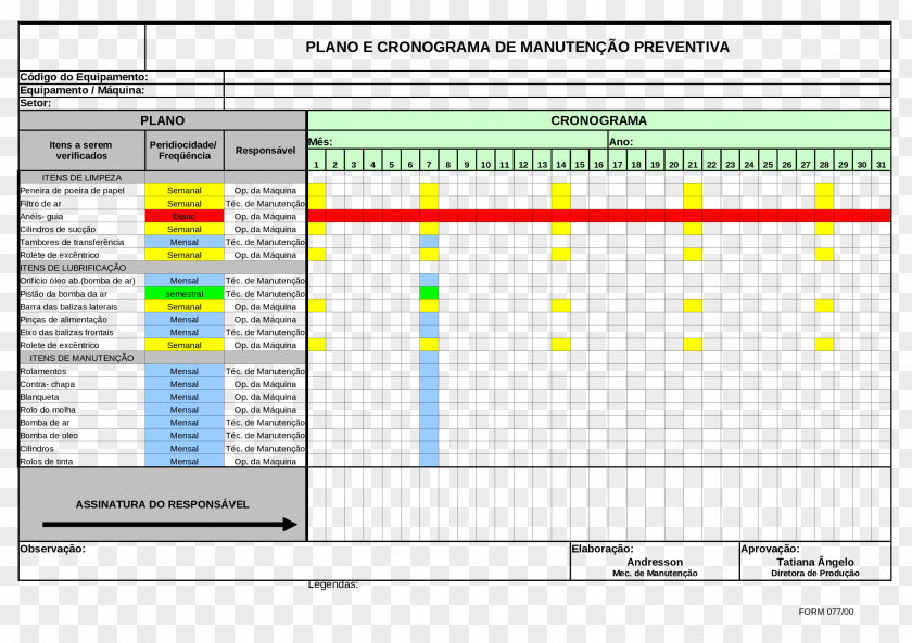 Planilha Preventive Maintenance Yellow Machine Screenshot PNG