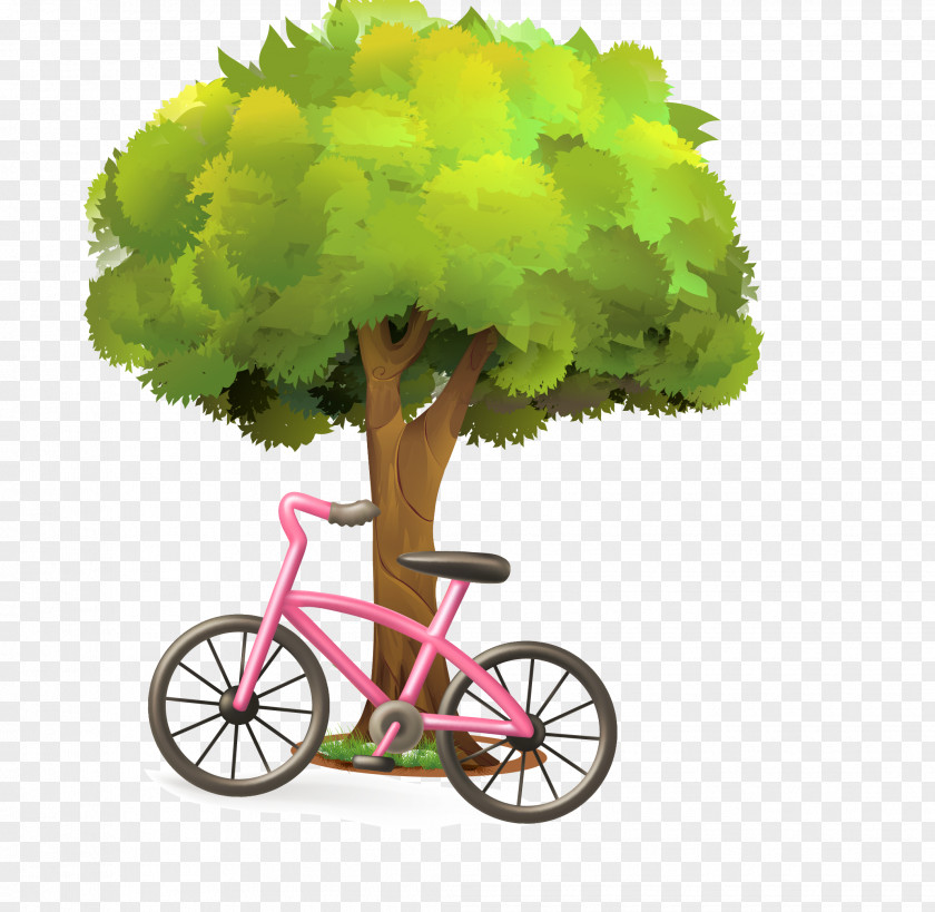 Vector Bicycle Under The Tree PNG