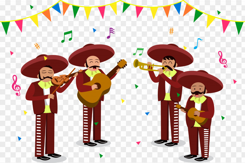 Band Playing Vector Mariachi Mexicans Illustration PNG