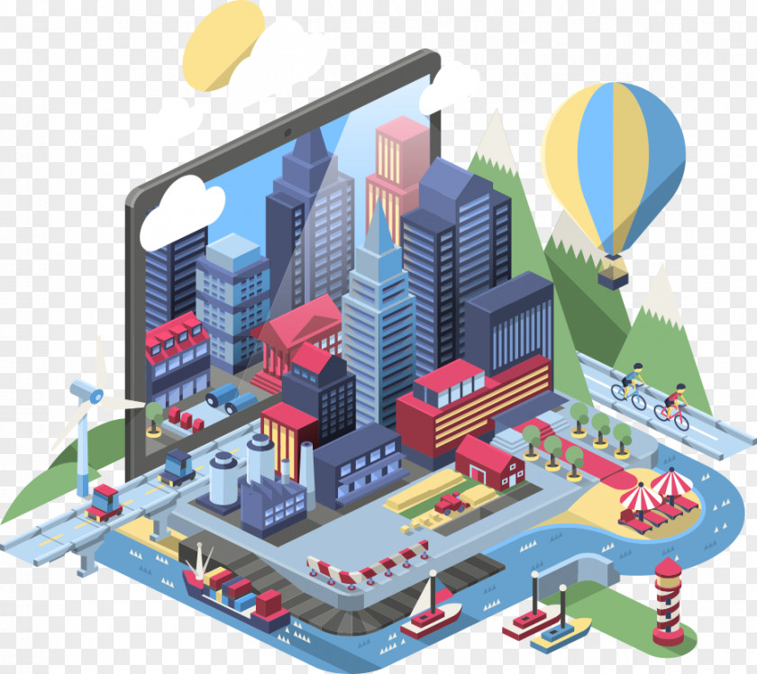 Vector Isometric Illustration Cartoon City Projection PNG