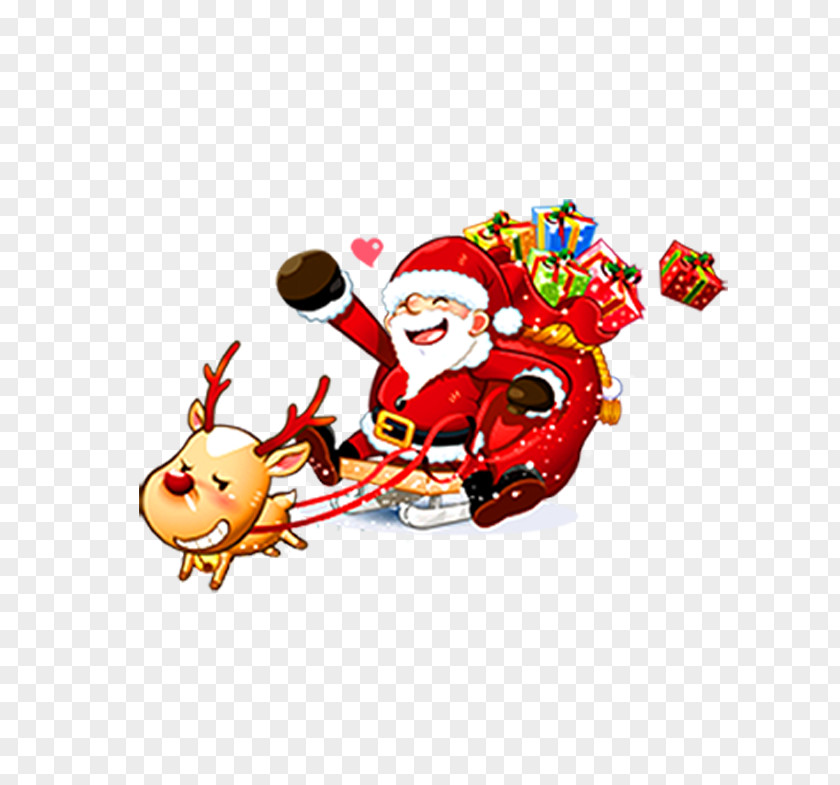 Christmas Reindeer Old Hand-painted Cartoon Elements Santa Claus Card Clip Art PNG