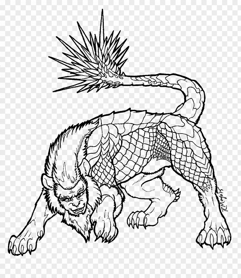 Pencil Drawing Line Art Coloring Book Manticore PNG