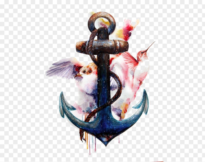 Anchors And Birds Anchor Watercolor Painting Tattoo Art PNG