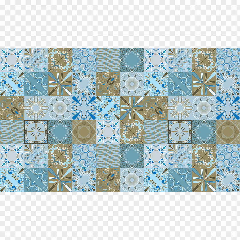 Azulejo Patchwork Rectangle Place Mats Turquoise Pattern PNG