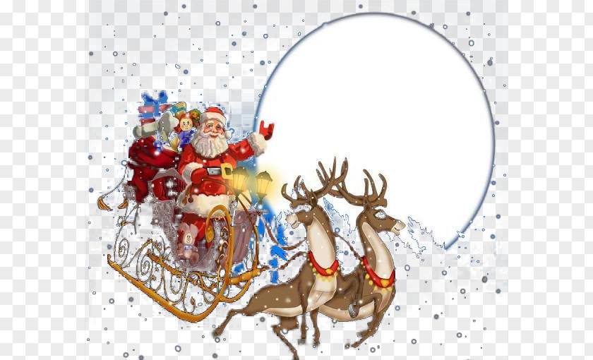 Santa Claus Driving Reindeer Sled Christmas PNG