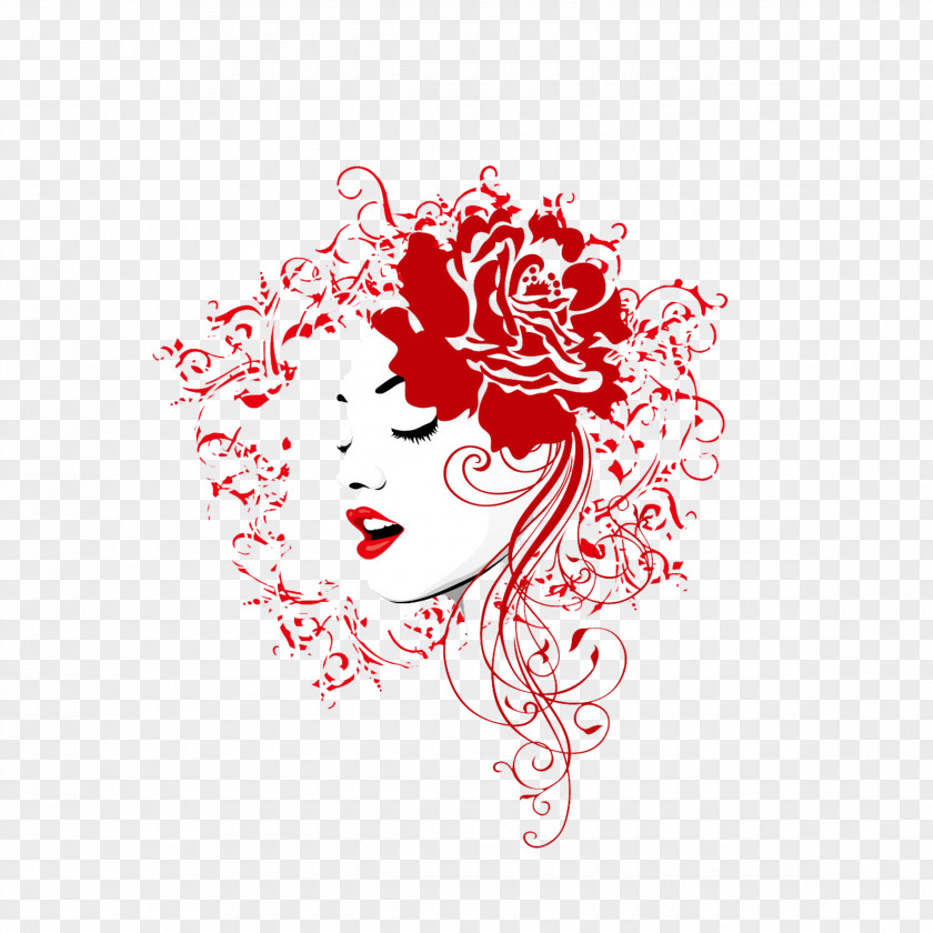 Girl Woman PNG , Red pattern head of a woman clipart PNG