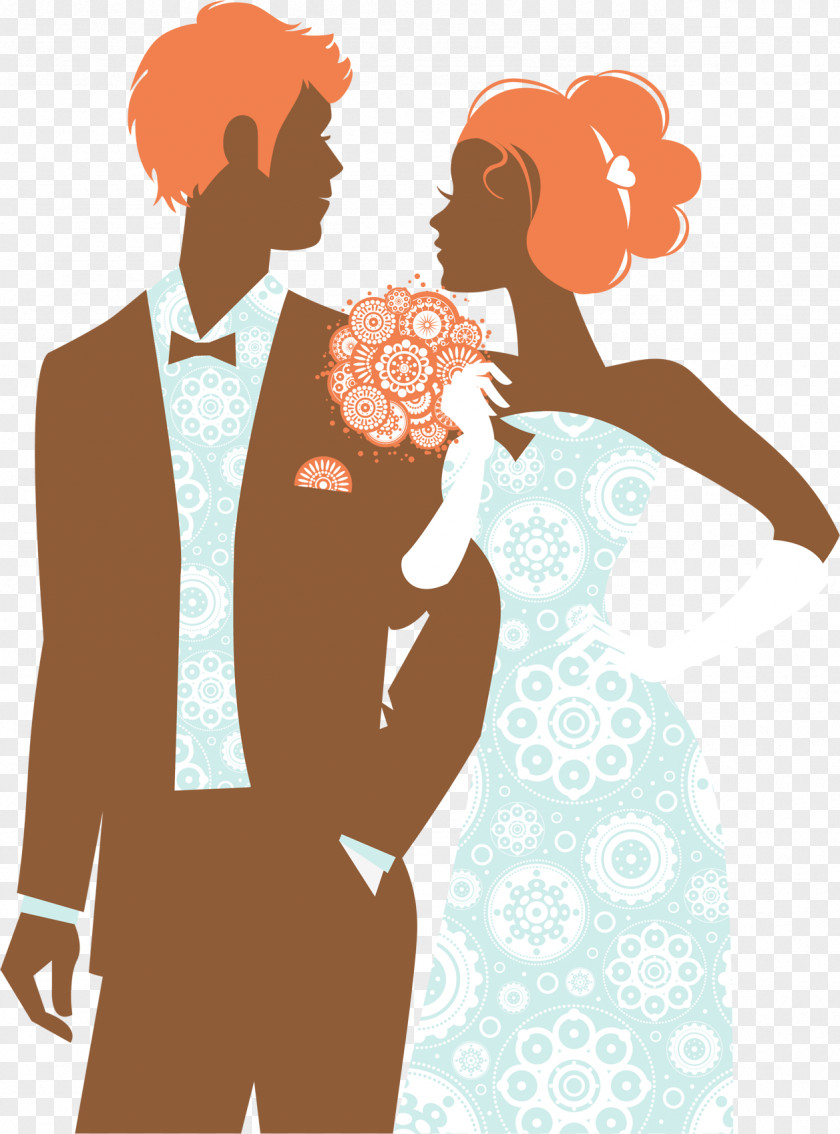 Hand Drawn Silhouette Bride And Groom Wedding Invitation Drawing PNG