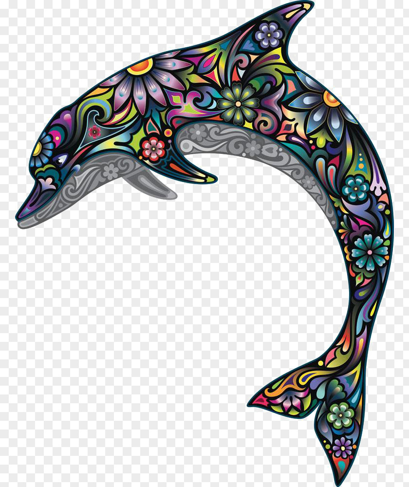 Chinese Style Classic Texture Dolphin Wall Decal Illustration PNG