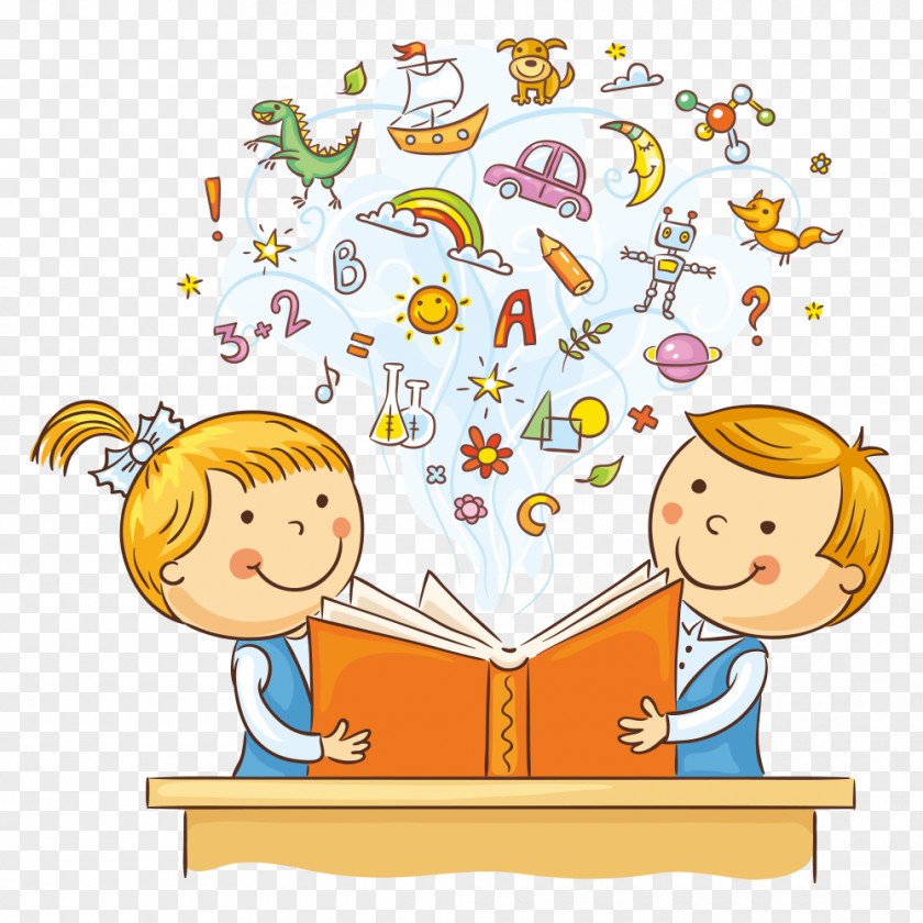 Vector Cartoon Student Reading Child Illustration PNG