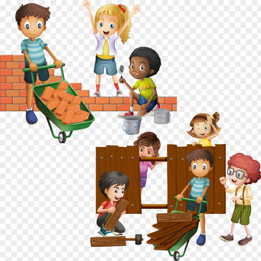 Vector Child Brick Wall And Wooden Fence Building Clip Art PNG