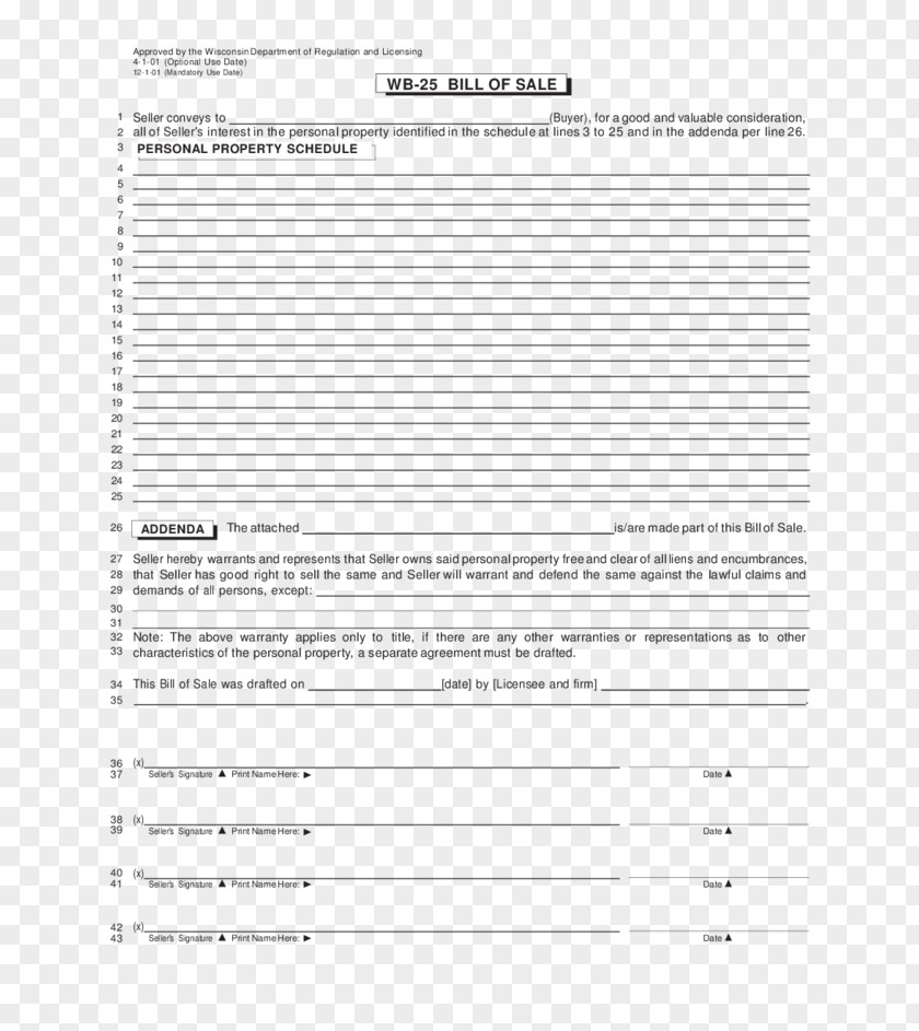 Personal Property Document Bill Of Sale PDF Wisconsin PNG