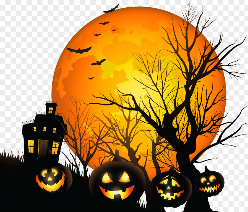 Large Haunted House And Moon Clipart Halloween Clip Art PNG