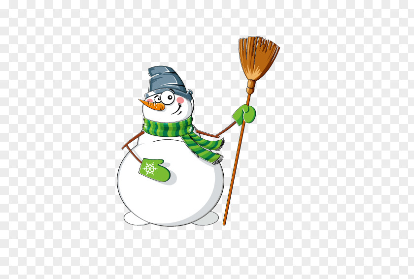 Snowman Holding A Broom Santa Claus Christmas Sticker PNG