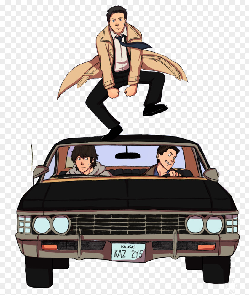 Supernatural T-shirt Castiel Dean Winchester Chevrolet Impala Crowley PNG