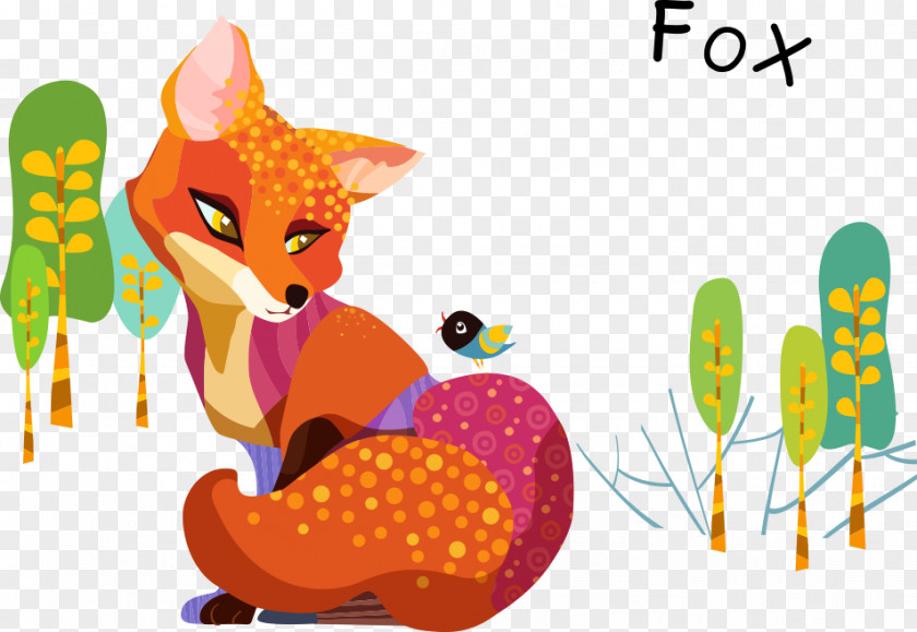 Cartoon Vector Color Fox Painting Illustration PNG