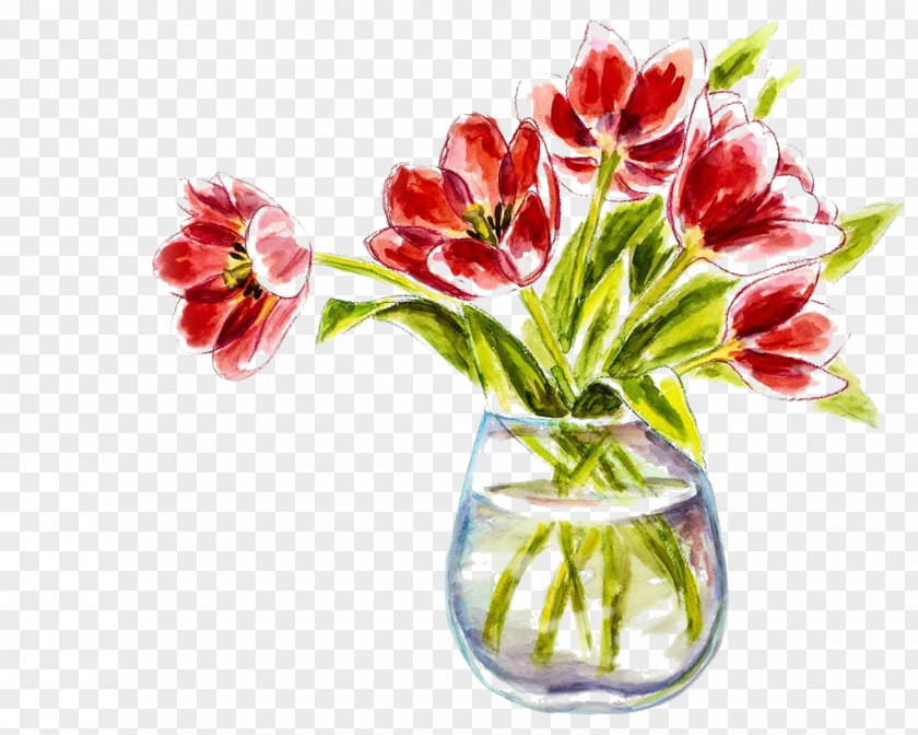 Gouache Tulip Picture Material Watercolor Painting Vase Photography Illustration PNG