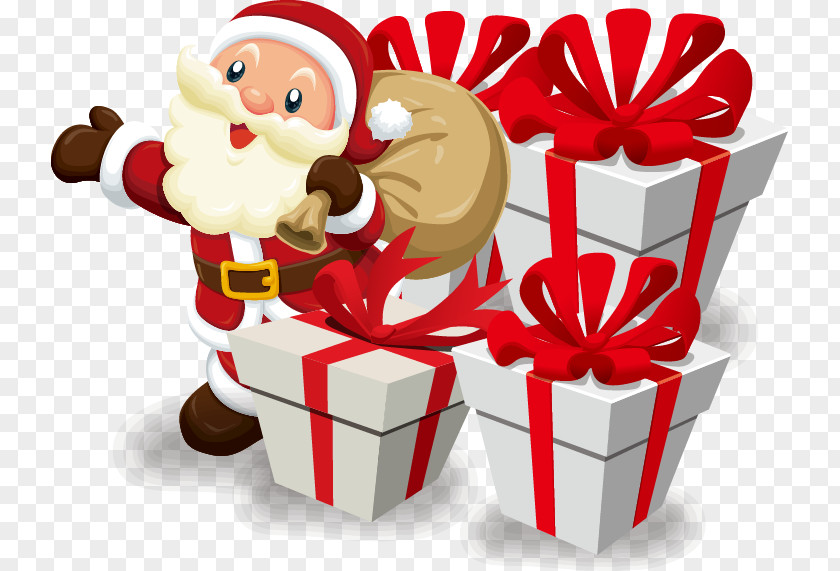 Hand-drawn Cartoon Snowman Gift Box Pattern Santa Claus Christmas Poster PNG