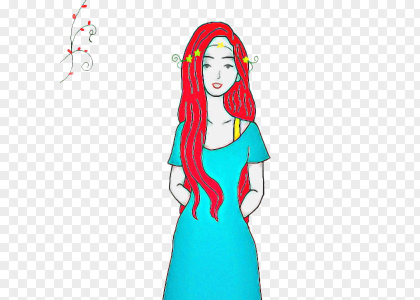 Turquoise Cartoon Long Hair Smile Style PNG
