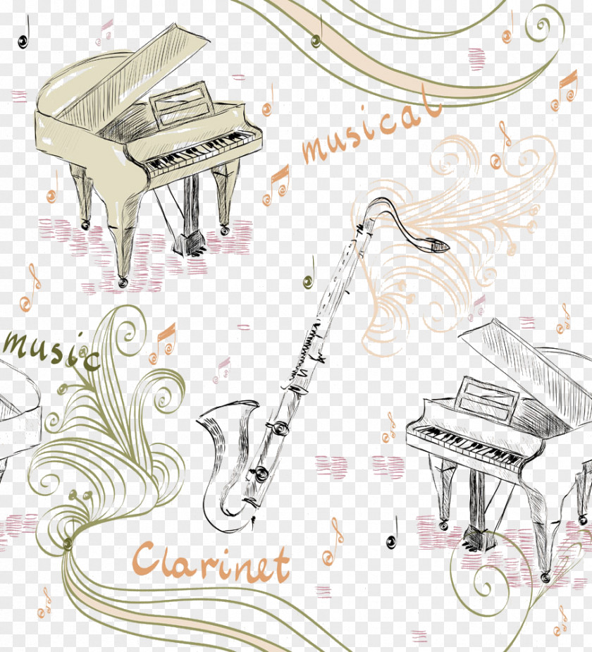 Piano And Saxophone Musical Instrument Illustration PNG
