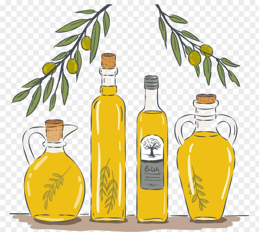 Hand-painted Olive Oil Bottle PNG