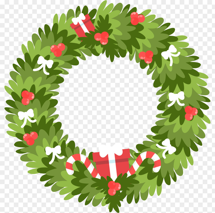 Vector Garland Gift Candy Cane Christmas Tree Wreath PNG