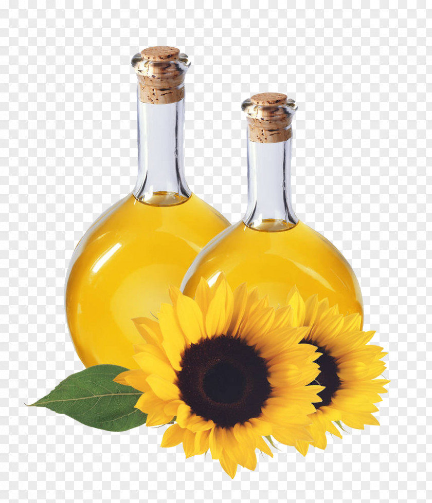 Two Bottles Of Sunflower Next To The Oil Cooking Bottle PNG