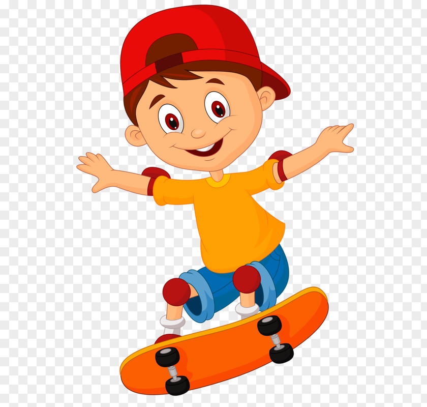 Boys Skateboarding Cartoon Clip Art PNG