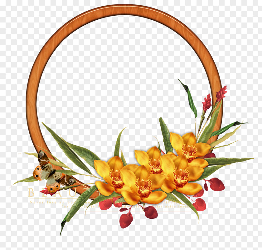 Round Gold Frame Flower Clip Art PNG