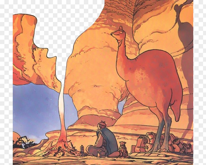 Gobi Light A Fire Of Man With Huge Ostrich Arzach Comics Artist American Comic Book Illustration PNG