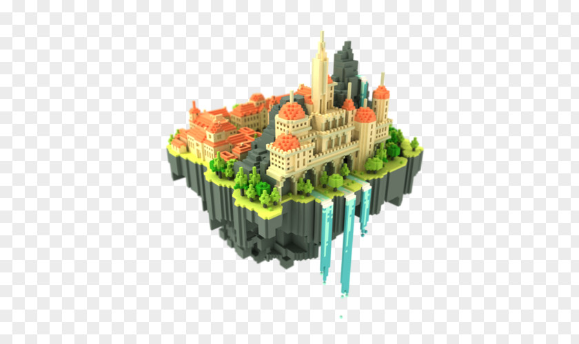 Floating Minecraft Voxel Island PNG